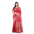 Generic Women's Banarasi Silk Printed Saree With Unstitched Blouse 5.5Mtr (Red)