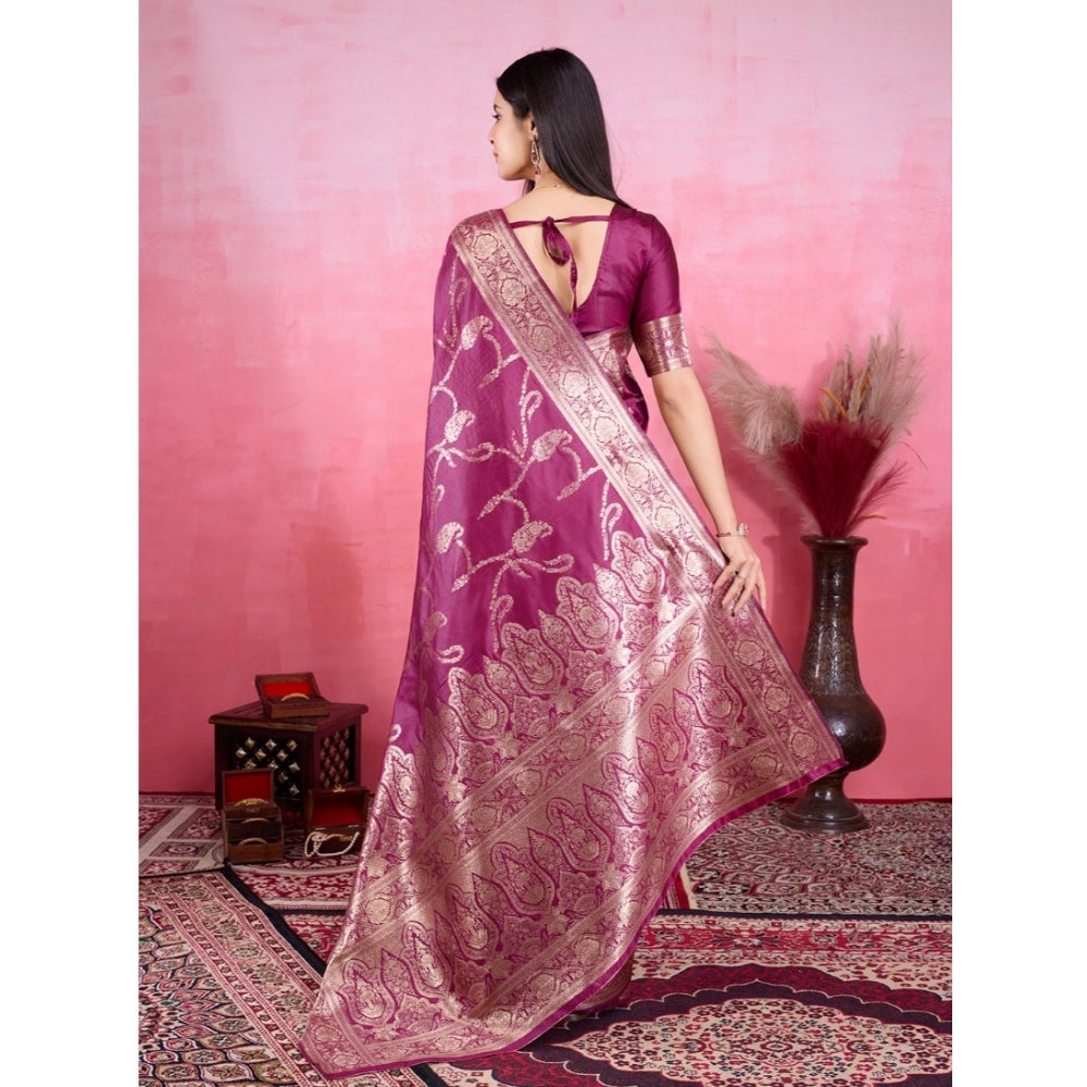 Generic Women's Banarasi Silk Printed Saree With Unstitched Blouse 5.5Mtr (Wine)