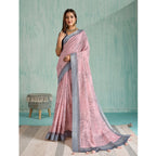 Generic Women's Silk Blend Printed Saree With Unstitched Blouse 5.5Mtr (Pink)