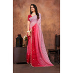 Generic Women's Chiffon Embroidred Saree With Unstitched Blouse 5.5Mtr (Pink)