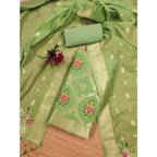 Generic Women's Banarasi Silk Printed Unstitched Salwar Suit Material With Dupatta (Pista, 3Mtrs)