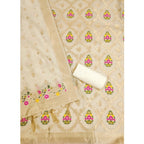 Generic Women's Banarasi Silk Printed Unstitched Salwar Suit Material With Dupatta (White, 3Mtrs)