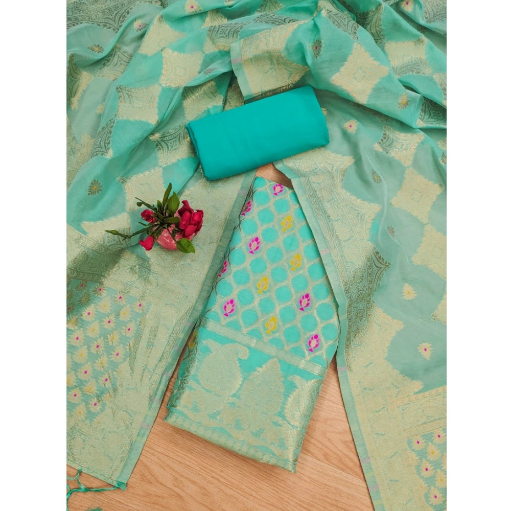 Generic Women's Banarasi Silk Printed Unstitched Salwar Suit Material With Dupatta (sea green, 3Mtrs)