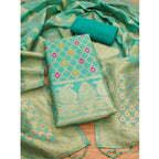 Generic Women's Banarasi Silk Printed Unstitched Salwar Suit Material With Dupatta (sea green, 3Mtrs)