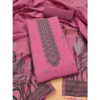 Generic Women's Banarasi Silk Printed Unstitched Salwar Suit Material With Dupatta (Pink, 3Mtrs)