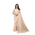 Generic Women's Georgette Printed Saree With Unstitched Blouse 5.5Mtr (White-Yellow)