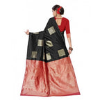 Generic Women's Soft Lichi Silk Printed Saree With Unstitched Blouse 5.5Mtr (Black)