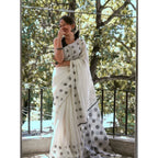 Generic Women's Soft Lilan Printed Saree With Unstitched Blouse 5.5Mtr (White)