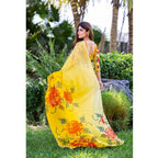 Generic Women's Georgette  Printed Saree With Unstitched Blouse 5.5Mtr (Yellow)