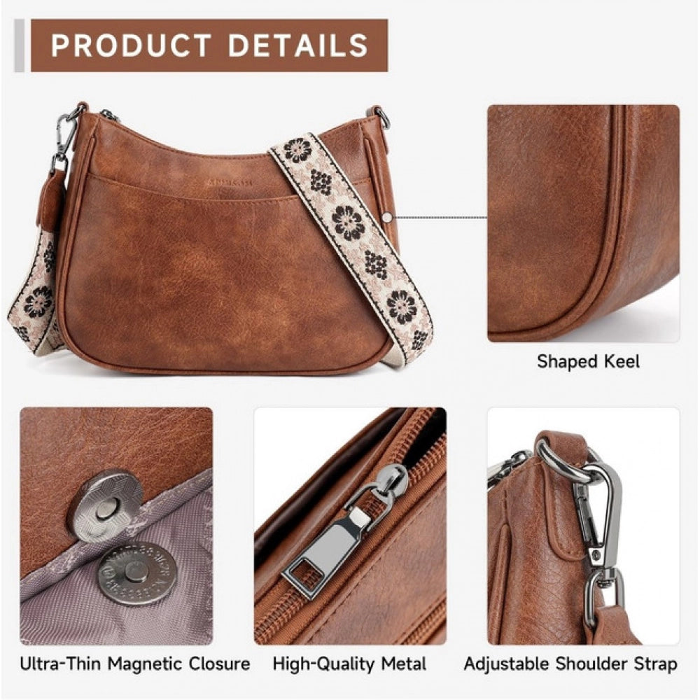 Generic Women's PU Leather Zipper Sling Bag