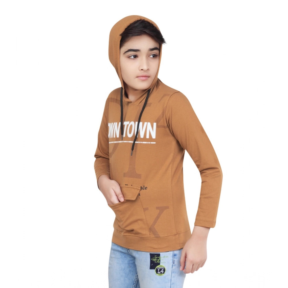 Generic Boy's Cotton Printeded Hooded Neck Hoodies (Brown)