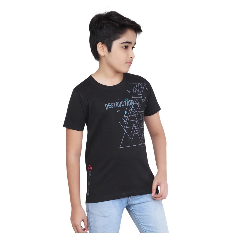 Generic Boy's Cotton Grapic Printed Round Neck T-Shirt (Black)
