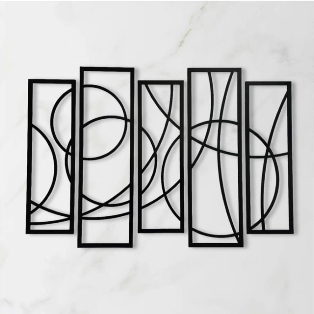 Generic Wooden 5-Piece Wall Art Panel Frame – Elegant Black Abstract Design