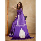 Generic Women's Satin Crepe Printed Saree With Unstitched Blouse 5.5Mtr (Lavender)