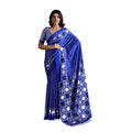 Generic Women's Satin Crepe Printed Saree With Unstitched Blouse 5.5Mtr (Blue)