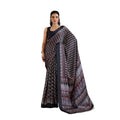 Generic Women's Satin Crepe Printed Saree With Unstitched Blouse 5.5Mtr (Black)