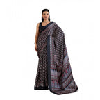 Generic Women's Satin Crepe Printed Saree With Unstitched Blouse 5.5Mtr (Black)