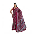 Generic Women's Satin Crepe Printed Saree With Unstitched Blouse 5.5Mtr (Maroon)