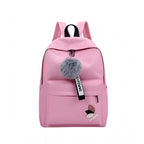 Generic Unisex PU Leather Solid Medium Zipper Backpack (Pink)