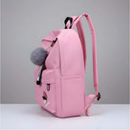 Generic Unisex PU Leather Solid Medium Zipper Backpack (Pink)