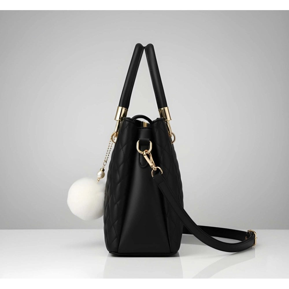 Generic Women's PU Leather Solid Shoulder Zipper Handbag (Black)
