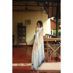 Generic Women's Linen Printed Saree With Unstitched Blouse 5.5Mtr (White)
