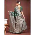 Generic Women's Banarasi Silk Printed Saree With Unstitched Blouse 5.5Mtr (Dark Green)