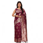 Generic Women's Banarasi Silk Printed Saree With Unstitched Blouse 5.5Mtr (Purple)