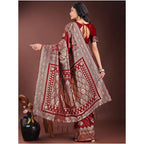 Generic Women's Silk Printed Saree With Unstitched Blouse 5.5Mtr (Maroon)