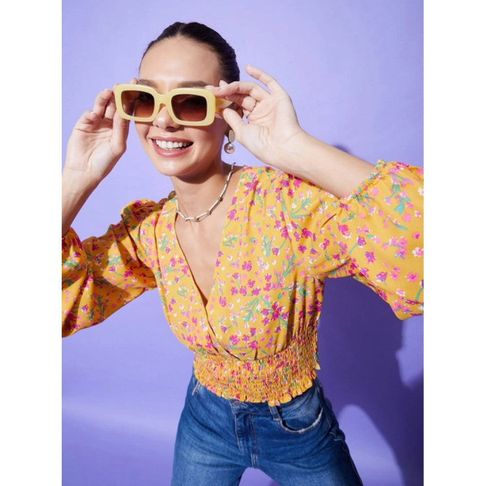 Generic Women's Polyester Floral Long Sleeves Top (Multicolor)