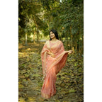 Generic Women's Silk_Blend Checked Saree With Unstitched Blouse 5.5Mtr (Peach)