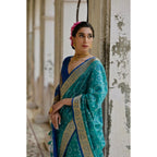 Generic Women's Silk_Blend Ethnic Ikat Pattern Saree With Unstitched Blouse 5.5Mtr (Teal)