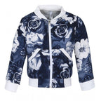 Generic Girl's Polyester Printed Long Sleeves Bomber Jacket (White-Blue)