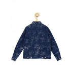 Generic Girl's Denim Washed Flutter Jacket with Crinkle (Blue)