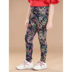 Generic Girl's Cotton Lycra Floral Elasticated Jeggings (Multicolor)