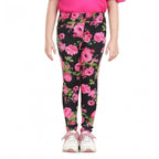 Generic Girl's Cotton Lycra Floral Elasticated Jeggings (Black-Pink)