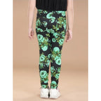 Generic Girl's Cotton Lycra Floral Elasticated Jeggings (Black-Green)
