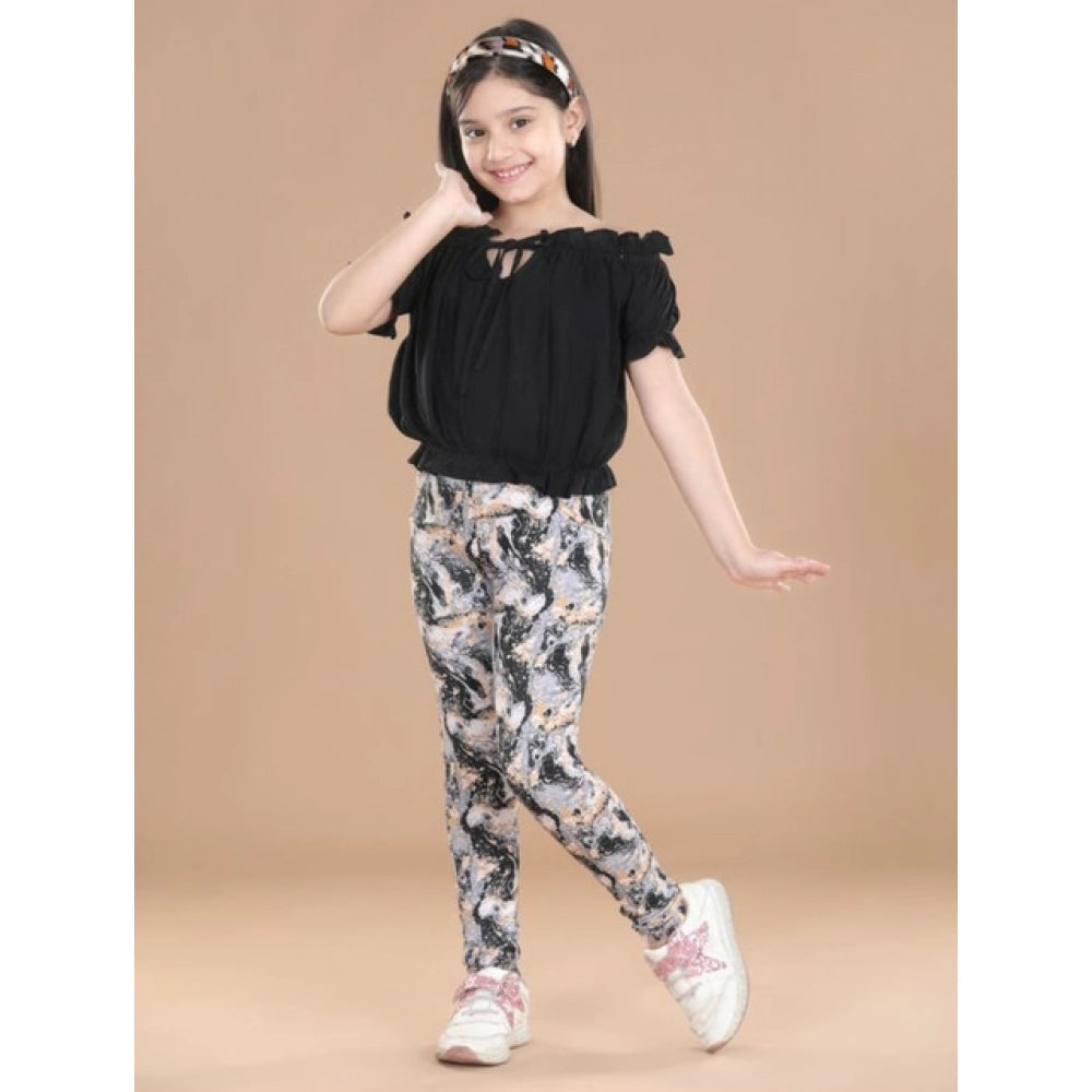 Generic Girl's Cotton Lycra Floral Elasticated Jeggings (Multicolor)