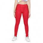 Generic Girl's Cotton Lycra Solid Elasticated Jeggings (Red)
