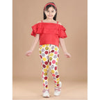 Generic Girl's Cotton Lycra Floral Elasticated Jeggings (Multicolor)