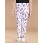 Generic Girl's Cotton Lycra Floral Elasticated Jeggings (White-Lavender)
