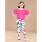 Generic Girl's Cotton Lycra Floral Elasticated Jeggings (Multicolor)