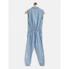 Generic Girl's Denim Embellished Sleeveless Jumpsuit (Blue)