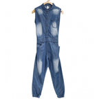 Generic Girl's Denim Embellished Sleeveless Jumpsuit (Blue)