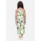 Generic Girl's Denim Embroidered Sleeveless Jumpsuit (White-Green)