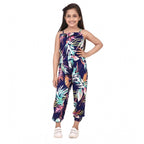 Generic Girl's Rayon Printed Sleeveless Jumpsuit (Blue-Multicolor)