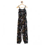 Generic Girl's Rayon Floral Sleeveless Jumpsuit (Black-Pink)