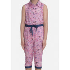 Generic Girl's Cotton Printed Sleeveless Jumpsuit (Pink)