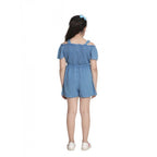 Generic Girl's Rayon Solid Sleeveless Jumpsuit (Blue)