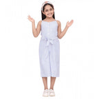 Generic Girl's Polyester Cotton Blend Striped Sleeveless Jumpsuit (Light Blue)